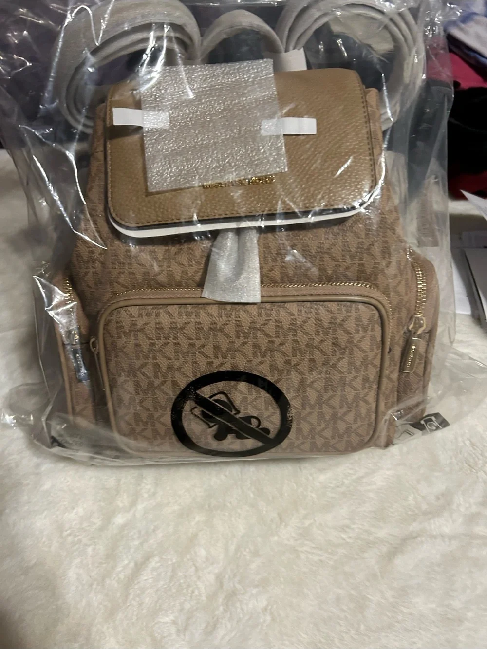 Michael Kors Beige/Tan Signature Logo Backpack